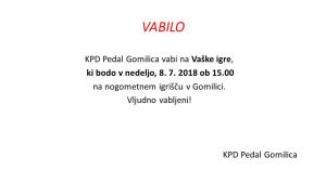 Vabilo KPD Pedal Gomilica “Vaške igre”